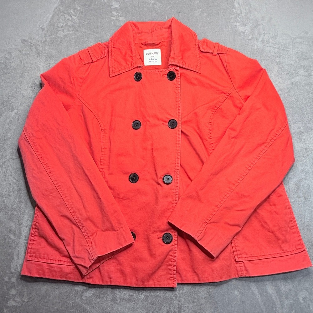Old Navy Pea Coat Women XL Coral Red Double Breasted 100% Cotton Jacket 2010 Y2K - Picture 1 of 7